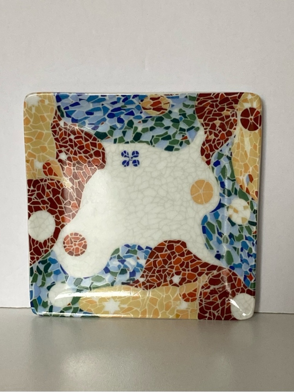 Gaudi Mosaic Trinket Dish Ceramic 3.5” Square Barcelona Art Colorful Small Dish